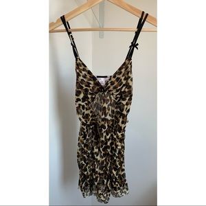 Flora • M • Mesh Leopard Print Cami Slip Lingerie Set